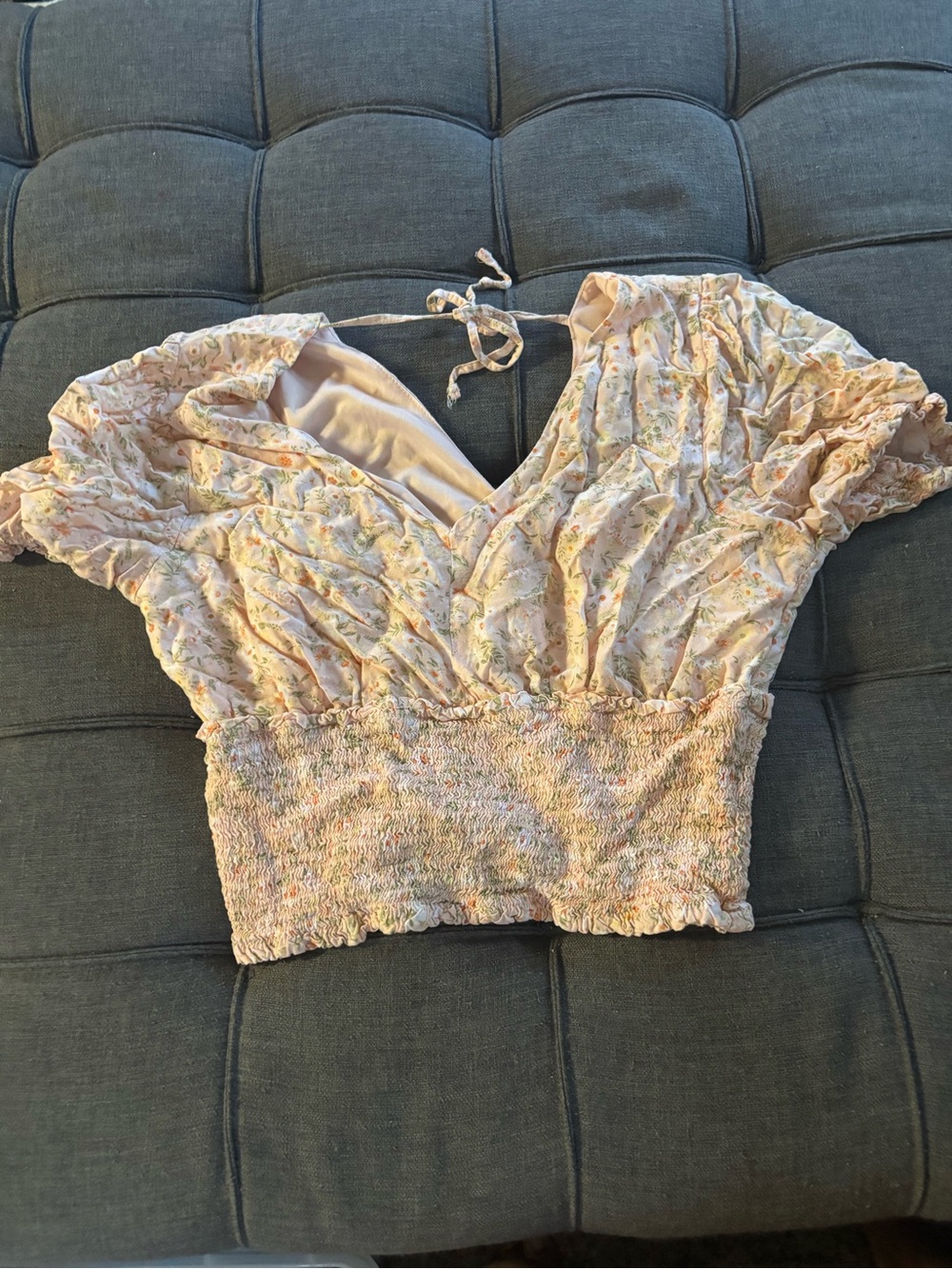 Madden Girl Pale Pink Floral Smocked Crop Top